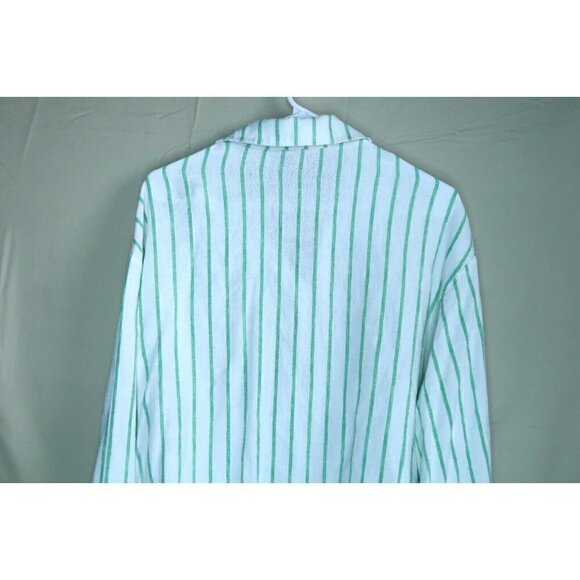 Scoop Linen Blend Shirt Women's Size XXL (20) Dress Tie Sleeve Cuffs Striped EUC - Picture 5 of 9